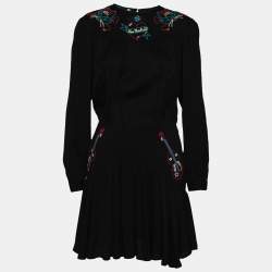 Love Moschino Black Crepe Embroidered Flared Hem Long Sleeve Dress M