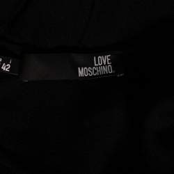 Love Moschino Black Crepe Embroidered Flared Hem Long Sleeve Dress M