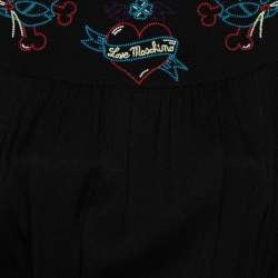 Love Moschino Black Crepe Embroidered Flared Hem Long Sleeve Dress M