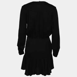 Love Moschino Black Crepe Embroidered Flared Hem Long Sleeve Dress M