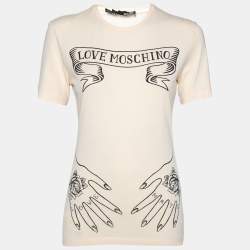 Love Moschino Cream Logo Printed Jersey Short Sleeve T-Shirt M