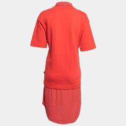 Love Moschino Red Cotton & Crepe Inset Short Sleeve Dress M