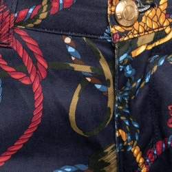 Pre Owned Love Moschino Navy Blue Printed Cotton Skinny Leg Pants M