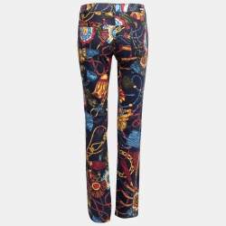 Pre Owned Love Moschino Navy Blue Printed Cotton Skinny Leg Pants M
