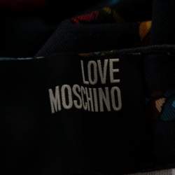 Pre Owned Love Moschino Navy Blue Printed Cotton Skinny Leg Pants M