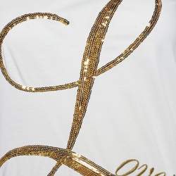 Love Moschino Off-White Sequined Logo Jersey Sleeveless Dress S