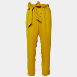 Pre Owned Love Moschino Yellow Crepe Zip Detail Trouser L