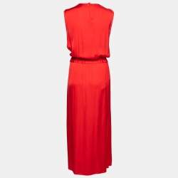Love Moschino Red Silk Ruffle Trim Waist Sleeveless Maxi Dress M