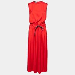 Love Moschino Red Silk Ruffle Trim Waist Sleeveless Maxi Dress M