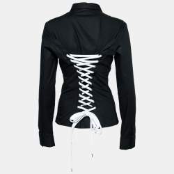Love Moschino Black Cotton Laced-up Detail Button Front Shirt M