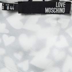 Love Moschino Monochrome heart Printed Chiffon Tie Detail Mini Dress M
