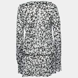 Love Moschino Monochrome heart Printed Chiffon Tie Detail Mini Dress M
