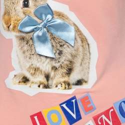Love Moschino Pink Bunny Printed Stretch Cotton Bow Detail T-Shirt M