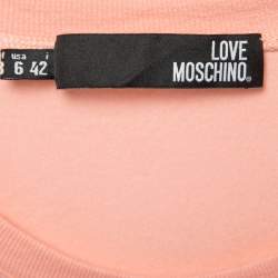 Love Moschino Pink Bunny Printed Stretch Cotton Bow Detail T-Shirt M
