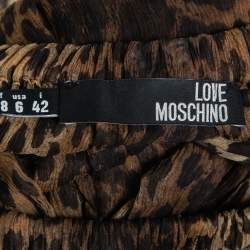 Pre Owned Love Moschino Brown Leopard Print Silk & Cotton Mini Dress M