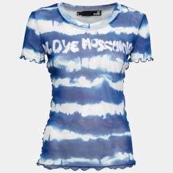 Love Moschino Blue Tye-Dye Effect Mesh T-Shirt S