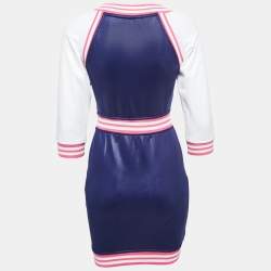 Pre Owned Love Moschino Blue Jersey Contrast Rib Trim Mini Dress S