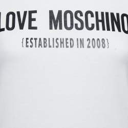 Pre Owned Love Moschino White Logo Printed Cotton Short Sleeve T-Shirt S
