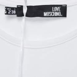 Pre Owned Love Moschino White Logo Printed Cotton Short Sleeve T-Shirt S