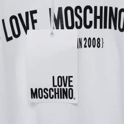 Pre Owned Love Moschino White Logo Printed Cotton Short Sleeve T-Shirt S