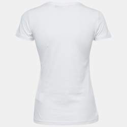 Pre Owned Love Moschino White Logo Printed Cotton Short Sleeve T-Shirt S