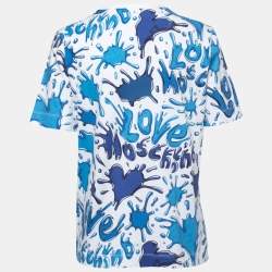 Love Moschino White/Blue Splash Printed Cotton T Shirt M