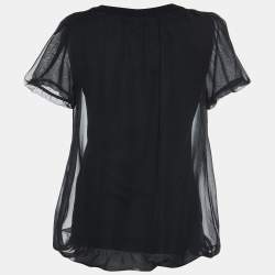 Pre Owned Love Moschino Black Printed Cotton Knit Chiffon Overlay T-Shirt M