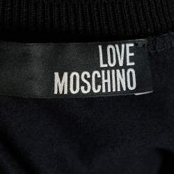 Pre Owned Love Moschino Black Printed Cotton Knit Chiffon Overlay T-Shirt M