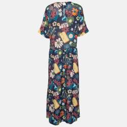 Pre Owned Love Moschino Navy Blue Floral Printed Silk Georgette Maxi Dress M