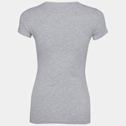 Love Moschino Grey Printed Cotton Knit Round Neck T-Shirt S