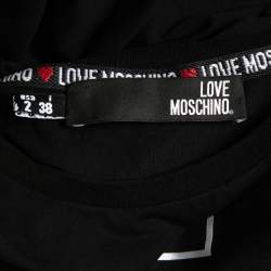 Pre Owned Love Moschino Logo Printed Black Cotton Crew Neck Half Sleeve T-Shirt S