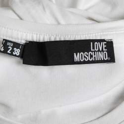 Pre Owned Love Moschino White Logo Printed Cotton Crew Neck Half Sleeve T-Shirt S