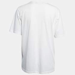 Pre Owned Love Moschino White Logo Printed Cotton Crew Neck Half Sleeve T-Shirt S