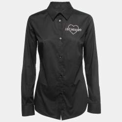 Love Moschino Black Cotton Rhinestone Embellished Logo Shirt M