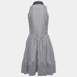 Pre Owned Love Moschino Grey Striped Cotton Contrast Detail Sleeveless Midi Dress M