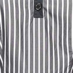 Pre Owned Love Moschino Grey Striped Cotton Contrast Detail Sleeveless Midi Dress M