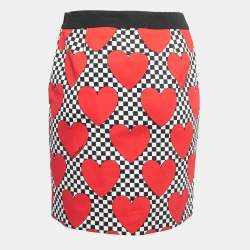 Pre Owned Love Moschino Black Hearts Print Cotton Mini Skirt S