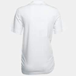 Pre Owned Love Moschino White Logo Print Cotton Draped Half Sleeve T-Shirt S