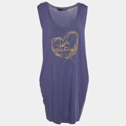 Love Moschino Purple Logo Embroidered Cotton Knit Sleeveless Mini Dress M