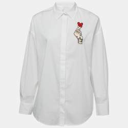 Pre Owned Love Moschino White Embroidered Cotton Full Sleeve Oversized Shirt M