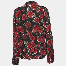 Pre Owned Love Moschino Black Floral Print Crepe Button Front Shirt Blouse L