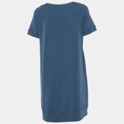 Love Moschino Blue Cotton Knit Sequin logo Embroidered Sweater Mini Dress M