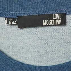 Love Moschino Blue Cotton Knit Sequin logo Embroidered Sweater Mini Dress M