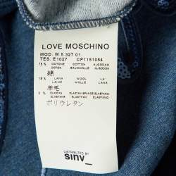 Love Moschino Blue Cotton Knit Sequin logo Embroidered Sweater Mini Dress M
