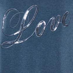 Love Moschino Blue Cotton Knit Sequin logo Embroidered Sweater Mini Dress M