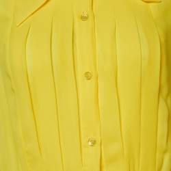 Love Moschino Yellow  Chiffon Pleated Detail Button Front Sleeveless Shirt M