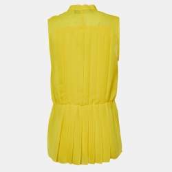 Love Moschino Yellow  Chiffon Pleated Detail Button Front Sleeveless Shirt M