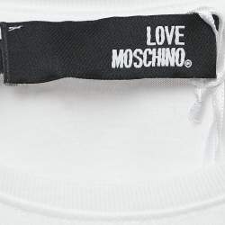 Pre Owned Love Moschino White Logo Heart Print Cotton Short Sleeve T-Shirt M