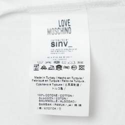 Pre Owned Love Moschino White Logo Heart Print Cotton Short Sleeve T-Shirt M