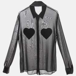 Love Moschino Black Chiffon Heart Patched Shirt L